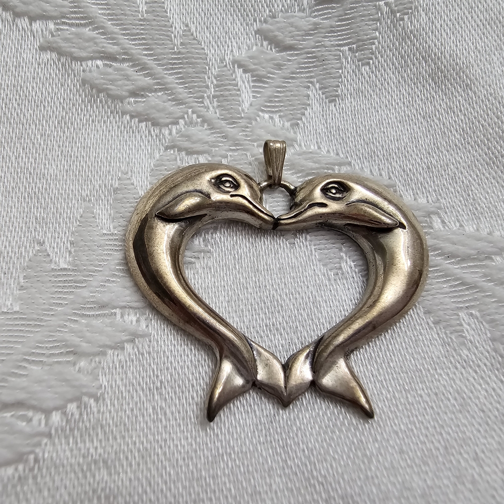 Silver Dolphin Heart Pendant View 2